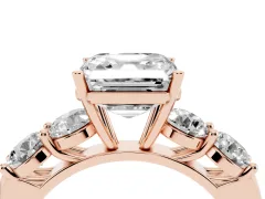 Asscher Cut Diamond Five-Stone Prong Set Ring Set in Rose gold with Classic Band