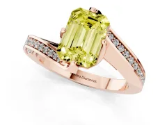 Fancy Yellow Emerald Cut Diamond Solitaire Ring Set in Rose gold with Intertwined Pavé Twist Band