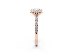 Cushion Cut Diamond Solitaire Ring Set in Rose gold with Pavé Band and Floral Prong Setting