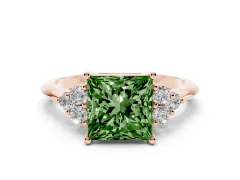 Fancy Green Princess Cut Diamond Cluster Ring Set in Rose gold with Plain Band and Prong Setting