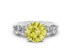 Fancy Yellow Round Cut Diamond Five-Stone Prong Set Ring Set in Silver with Classic Band