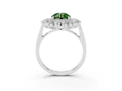 Fancy Green Round Cut Diamond Floral Double Halo Ring Set in Silver with Round Petals