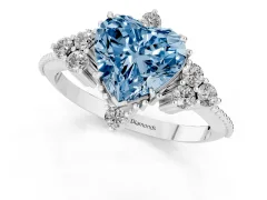 Fancy Blue Heart Cut Diamond Cluster Ring Set in Platinum with Beaded Band