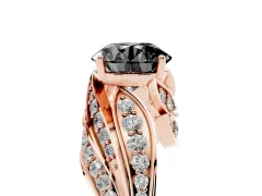 Fancy Black Round Cut Diamond Solitaire Ring Set in Rose gold with Layered Twist Pavé Band