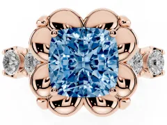 Fancy Blue Cushion Cut Diamond Floral Halo Ring Set in Rose gold with Shared Prong Band