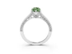 Fancy Green Marquise Cut Diamond Solitaire Ring Set in Platinum with Milgrain-Edged Pavé Band and Prong Setting