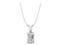 Emerald Cut Solitaire Pendant Set in Silver with Four-Prong Setting