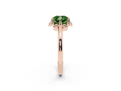Fancy Green Cushion Cut Diamond Round Cluster Halo Ring Set in Rose gold with Solitaire Band and Prong Setting
