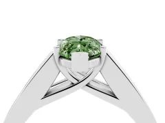 Fancy Green Marquise Cut Diamond Solitaire Ring Set in Platinum with Channel-Set Accent Stones and Prong Setting