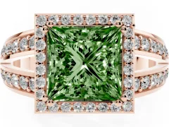 Fancy Green Princess Cut Diamond Halo Ring Set in Rose gold with Double Pavé Split Shank