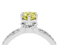 Fancy Yellow Pear Cut Diamond Solitaire Ring Set in White gold with Channel Set Band and Prong Setting