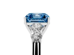 Fancy Blue Asscher Cut Diamond Five-Stone Prong Set Band Ring Set in Silver with Polished Band