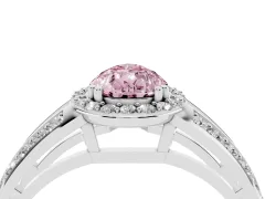 Fancy Pink Pear Cut Diamond Halo Ring Set in Silver with Double Pavé Split Shank