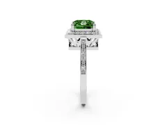 Fancy Green Princess Cut Diamond Halo Ring Set in Silver with Accent-Lined Split Shank and Prong Setting