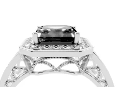 Fancy Black Asscher Cut Diamond Halo Ring Set in Silver with Pavé and Bezel Accent Split Shank