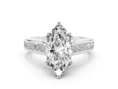 Marquise Cut Diamond Channel Set Solitaire Engagement Ring Set in White gold with Prong Setting