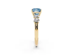 Fancy Blue Princess Cut Diamond Five-Stone Prong Set Ring Set in Yellow gold with Classic Band