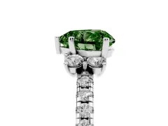 Fancy Green Heart Cut Diamond Three-Stone Pavé Ring Set in Platinum with Prong Setting