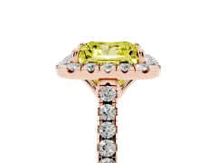 Fancy Yellow Princess Cut Diamond Pavé Halo Engagement Ring Set in Rose gold with Pavé Band and Prong Setting