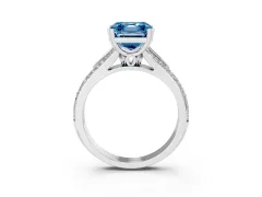 Fancy Blue Asscher Cut Diamond Split Shank Pavé Engagement Ring Set in Silver with Prong-Set Center Stone