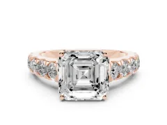 Asscher Cut Diamond Solitaire Ring Set in Rose gold with Cut-Down Micro Pavé Band and Prong Setting