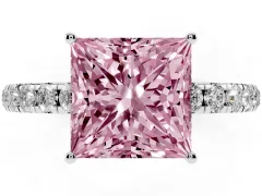 Fancy Pink Princess Cut Diamond Pavé Solitaire Engagement Ring Set in Silver with Prong Setting