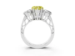 Fancy Yellow Heart Cut Diamond Three-Stone Ring Set in White gold with Textured Band