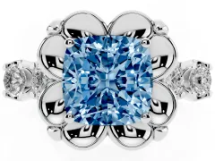 Fancy Blue Cushion Cut Diamond Floral Halo Ring Set in Silver with Shared Prong Band