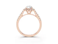 Pear Cut Diamond Pavé Halo Engagement Ring Set in Rose gold with Pavé Band and Prong Setting