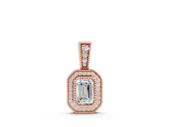 Emerald Cut Halo Diamond Pendant Set in Rose gold with Pavé Halo