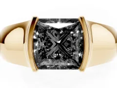 Fancy Black Princess Cut Diamond Bezel Solitaire Ring Set in Yellow gold with Wide Band