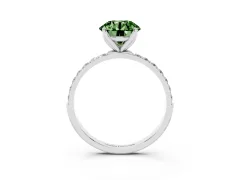 Fancy Green Round Cut Diamond Solitaire Engagement Ring Set in Platinum with Round Pavé Band and Prong Setting