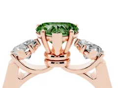 Fancy Green Heart Cut Diamond Three-Stone Trellis Ring Set in Rose gold with Comfort Fit Band