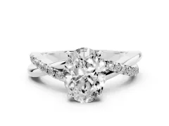 Oval Cut Diamond Twisted Pavé Band Ring Set in Silver with Prong Setting