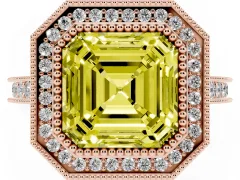 Fancy Yellow Asscher Cut Diamond Halo Milgrain Pavé Band Ring Set in Rose gold with Prong Setting