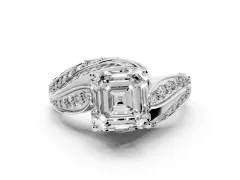 Asscher Cut Diamond Solitaire Ring Set in Silver with Layered Twist Pavé Band