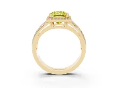 Fancy Yellow Princess Cut Diamond Halo Ring Set in Yellow gold with Double Pavé Split Shank