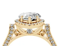 Heart Cut Diamond Halo Ring Set in Yellow gold with Twist Band and Pavé Accents