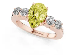 Fancy Yellow Pear Cut Diamond Five-Stone Prong Set Band Ring Set in Rose gold with Polished Band