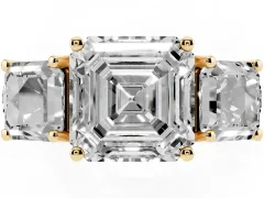 Asscher Cut Diamond Three-Stone Ring Set in Yellow gold with Pavé Band