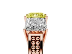 Fancy Yellow Princess Cut Diamond Three-Stone Ring Set in Rose gold with Textured Band