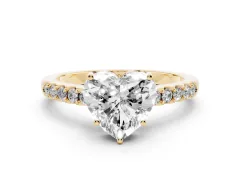 Heart Cut Diamond Solitaire Engagement Ring Set in Yellow gold with Pavé Band and Prong Setting