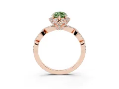 Fancy Green Marquise Cut Diamond Halo Twist Band Solitaire Ring Set in Rose gold with Prong-Set Center Stone