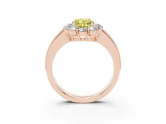 Fancy Yellow Oval Cut Diamond Halo Pavé Engagement Ring Set in Rose gold with Milgrain Detailing