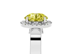 Fancy Yellow Round Cut Diamond Halo Ring Set in White gold with Pavé-Lined Split Shank Band