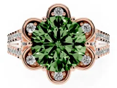 Fancy Green Round Cut Diamond Floral Halo Split Shank Engagement Ring Set in Rose gold with Pavé Shank