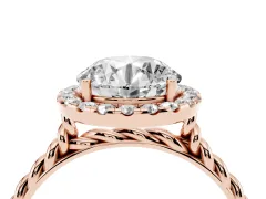 Round Cut Diamond Halo Ring Set in Rose gold with Plain Twisted Band