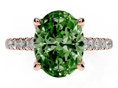 Fancy Green Oval Cut Diamond Solitaire Ring Set in Rose gold with Brilliant Pavé Band and Prong Setting