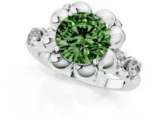 Fancy Green Round Cut Diamond Floral Halo Ring Set in Platinum with Shared Prong Band