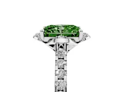 Fancy Green Radiant Cut Diamond Solitaire Ring Set in White gold with Pavé Band and Floral Prong Setting